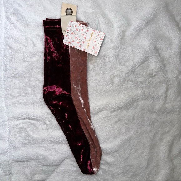 Free People Taylor Swift Crushed Velvet Pink Maroon Wine Colorblock OS Socks NWT - Picture 4 of 5